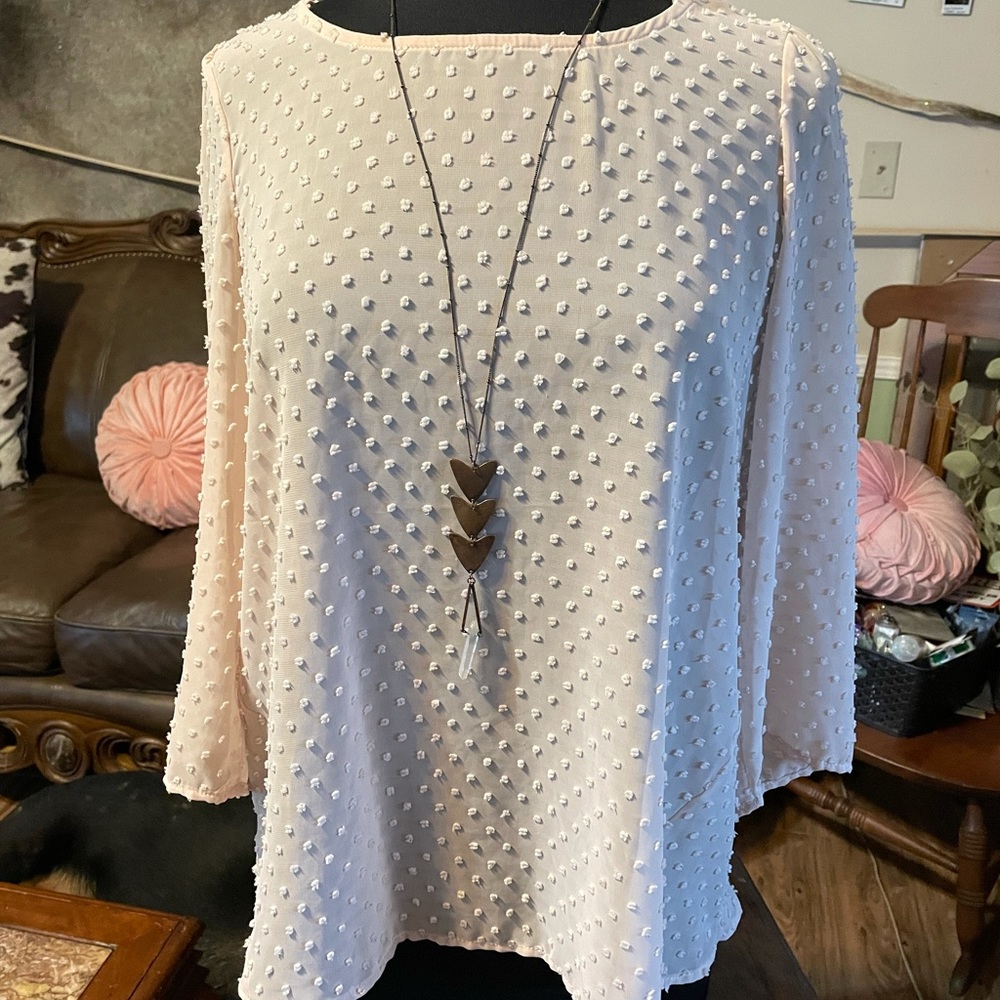 Sheer nude polka dots blouse